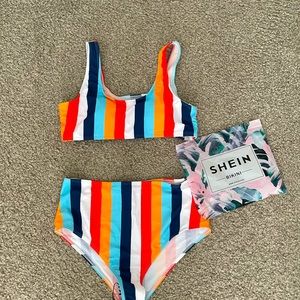 SHEIN striped high waisted bikini